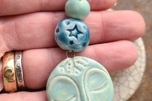 Winter Moon / Ceramic Pendant and Bead Set