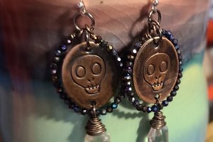 Reserved for Sylvia S. / Memento Mori / Copper, Spinel and Quartz Earrings