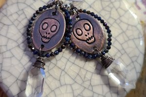 Reserved for Sylvia S. / Memento Mori / Copper, Spinel and Quartz Earrings