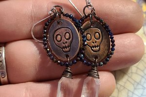 Reserved for Sylvia S. / Memento Mori / Copper, Spinel and Quartz Earrings