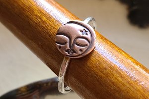 Mini Moon / Copper and Sterling Silver Ring Size 9 1/4