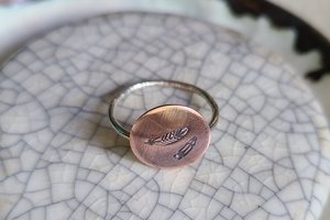 Feathers / Copper and Sterling Silver Ring Size 6