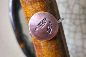 Feathers / Copper and Sterling Silver Ring Size 6