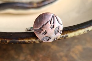 Peek-a-boo Cat/ Copper and Sterling Silver Ring Size 4 1/2