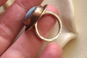 Blue Nebula / Copper, Ceramic and Sterling Silver Ring Size 8.75