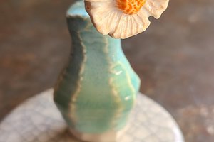 Matilija Poppy Blue Vase / Ceramic Mini Vase & Flower