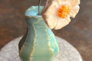 Matilija Poppy Blue Vase / Ceramic Mini Vase & Flower
