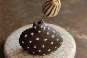 Polka Dots / Ceramic Mini Vase & Flower