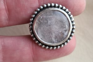 Pink Moon / Rose Quartz and Sterling Silver Adjustable Ring