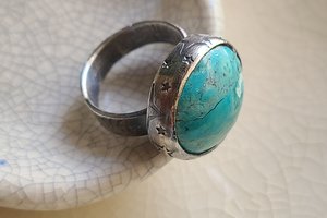 Starry Skies / Turquoise and Sterling Ring Adjustable