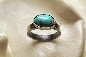 Butterfly Blue / Turquoise and Sterling Ring Adjustable