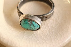 Butterfly Blue / Turquoise and Sterling Ring Adjustable
