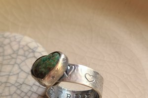 Reserved for Janet / Love Wins / Turquoise Heart and Sterling Ring Adjustable