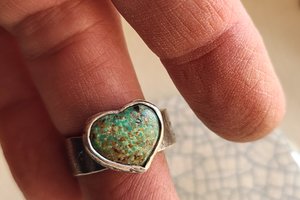 Reserved for Janet / Love Wins / Turquoise Heart and Sterling Ring Adjustable