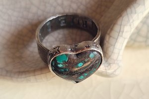 Reserved for Janet / Sweetheart / Turquoise Heart and Sterling Ring Adjustable