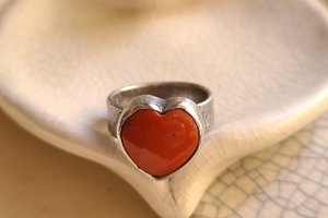 Reserved for Janet / Be Love / Orange Rosarita Heart and Sterling Ring Adjustable