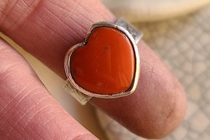 Reserved for Janet / Be Love / Orange Rosarita Heart and Sterling Ring Adjustable