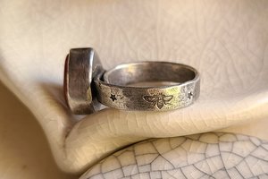 Reserved for Janet / Be Love / Orange Rosarita Heart and Sterling Ring Adjustable