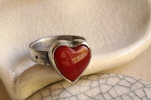 Reserved for Janet / Be Love / Orange Rosarita Heart and Sterling Ring Adjustable