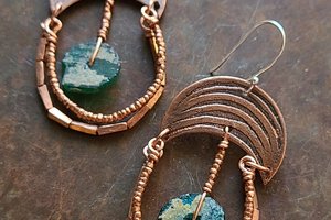 Roman Goddess / Copper & Roman Glass Earrings
