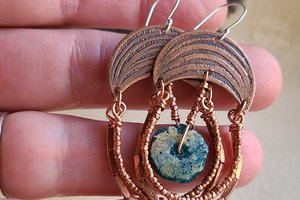 Roman Goddess / Copper & Roman Glass Earrings