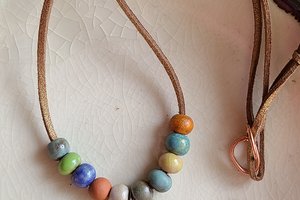 Foxy / Ceramic Pendant and Bead Necklace