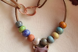 Foxy / Ceramic Pendant and Bead Necklace
