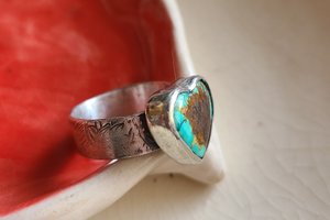 Reserved for Julie V / Love World / Adjustable Turquoise & Silver Ring