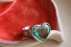 Reserved for Julie V / Love World / Adjustable Turquoise & Silver Ring
