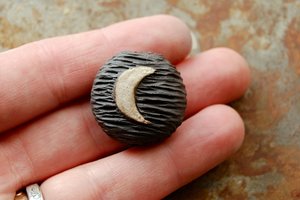Moon and Star / Midnight Tone Ceramic Moon and Star Focal Bead