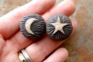 Moon and Star / Midnight Tone Ceramic Moon and Star Focal Bead