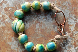 Seaweed / Ocean Tone Handmade Ceramic Bead Bracelet