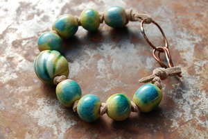 Seaweed / Ocean Tone Handmade Ceramic Bead Bracelet