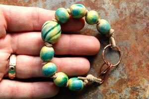 Seaweed / Ocean Tone Handmade Ceramic Bead Bracelet