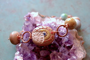 Lotus Gem / Double Sided Ceramic Bead and Copper Bracelet