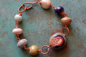 Lotus Gem / Double Sided Ceramic Bead and Copper Bracelet
