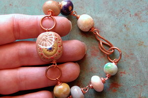 Lotus Gem / Double Sided Ceramic Bead and Copper Bracelet