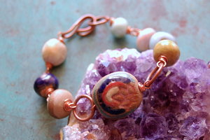 Lotus Gem / Double Sided Ceramic Bead and Copper Bracelet