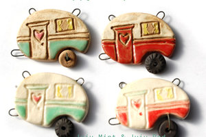 Pre-Order / On the Road / Vintage Ceramic Truck or Happy Camper Pendant