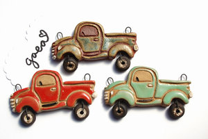 Pre-Order / On the Road / Vintage Ceramic Truck or Happy Camper Pendant