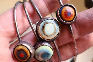 Eye / Thin Band Ceramic and Copper Cuff Bracelet