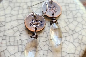 Reserved for Emily / Wild Lotus / Copper and Quartz Earrings