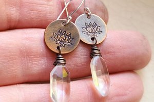 Reserved for Emily / Wild Lotus / Copper and Quartz Earrings