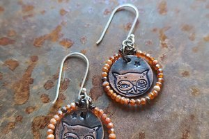 Fall Owl / Copper and Carnelian Earrings