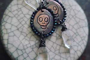 Reserved for Patricia G. / Memento Mori / Copper, Spinel and Quartz Earrings