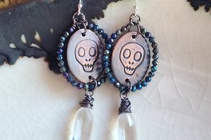 Reserved for Patricia G. / Memento Mori / Copper, Spinel and Quartz Earrings