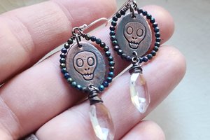Reserved for Patricia G. / Memento Mori / Copper, Spinel and Quartz Earrings