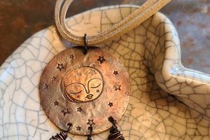 Moonlight / Quartz, Copper and Faux Suede Necklace