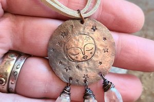 Moonlight / Quartz, Copper and Faux Suede Necklace