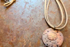Moonlight / Quartz, Copper and Faux Suede Necklace
